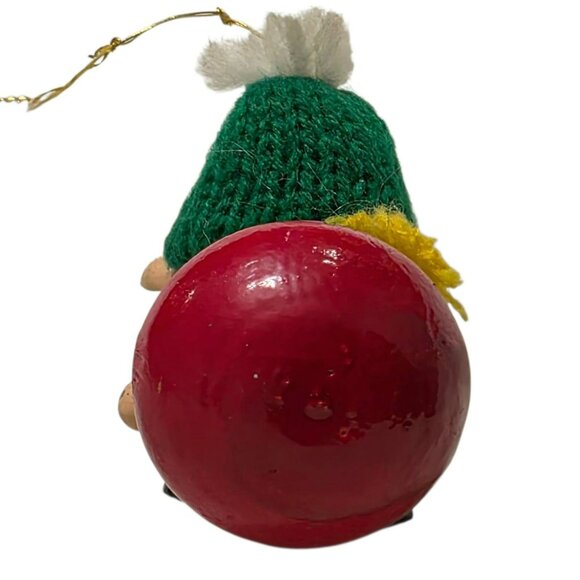 Vintage Wooden Pig Christmas Ornament Knit Hat Scarf Sled Kitsch Piglet Piggy 3" - Picture 6 of 8